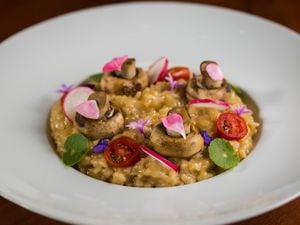 Risotto de hongos con malbec