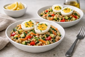 Ensalada tibia de arroz yamani y huevo