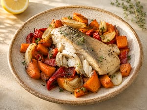 Arenque al horno con vegetales