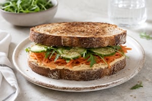 Sándwich de hummus, zanahoria y pepino