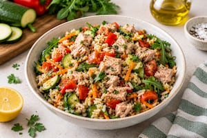 Ensalada tibia de arroz y atún