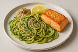 Fideos de zucchini con salmón y nuez
