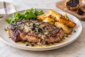 Bife con manteca de ajo negro