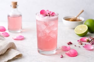 Mocktail de lima, miel y rosas