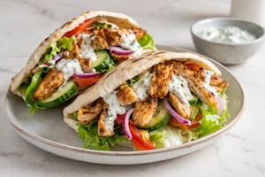 Sándwich de pollo marinado en pan pita