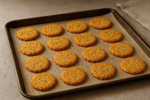 Monedas gratinadas de queso y sésamo