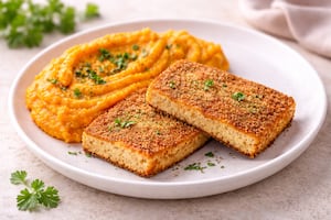 Milanesas de tofu con puré de boniato