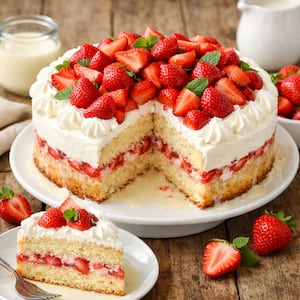 Pastel tres leches con frutillas y crema