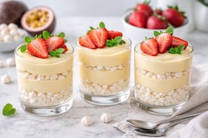 Trifle de maracuyá y frutillas