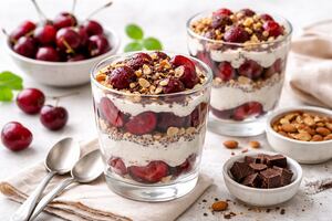 Copa saludable de cerezas y yogur