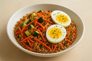 Ensalada tibia de arroz yamani y huevo