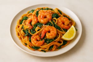 Tagliatelle con salsa picante de camarones