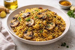 Arroz integral con hongos sin sal