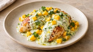 Pollo con salsa de mango y cilantro