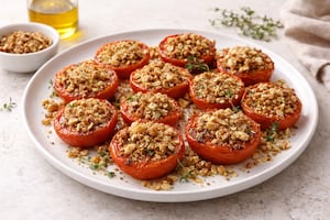 Tomates asados con crumble mediterráneo