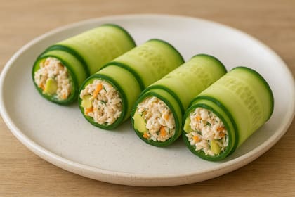 Arollado low carb de pepino, pollo y queso