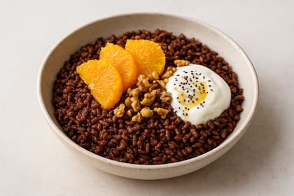 Arroz integral dulce con cacao y naranja