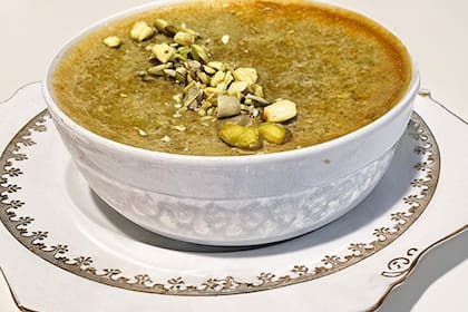 Crema de pistachos y té verde
