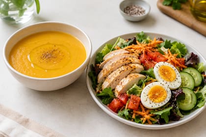 Crema de verduras con ensalada