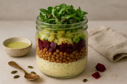 Cremoso de lentejas, remolacha y chucrut con yogur
