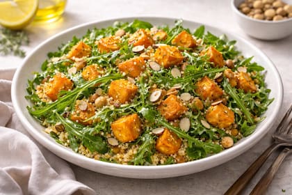 Ensalada tibia de quinoa, calabaza y almendras