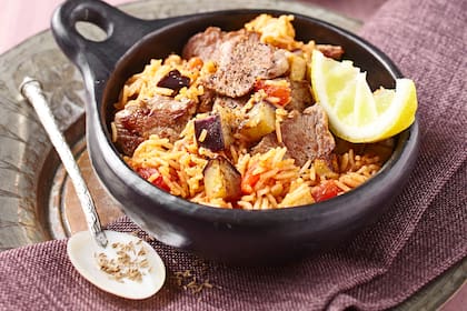 Pilaf de cordero con berenjenas