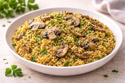 Risotto de quinoa, hongos y azafrán