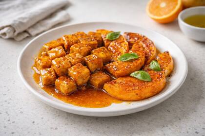 Tofu a la naranja con calabaza asada
