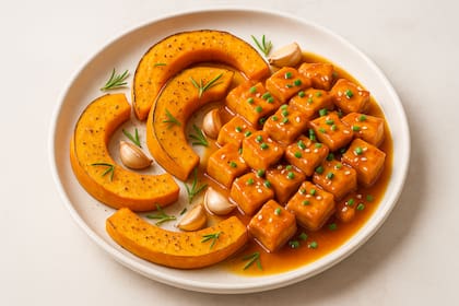 Tofu a la naranja con calabaza al horno